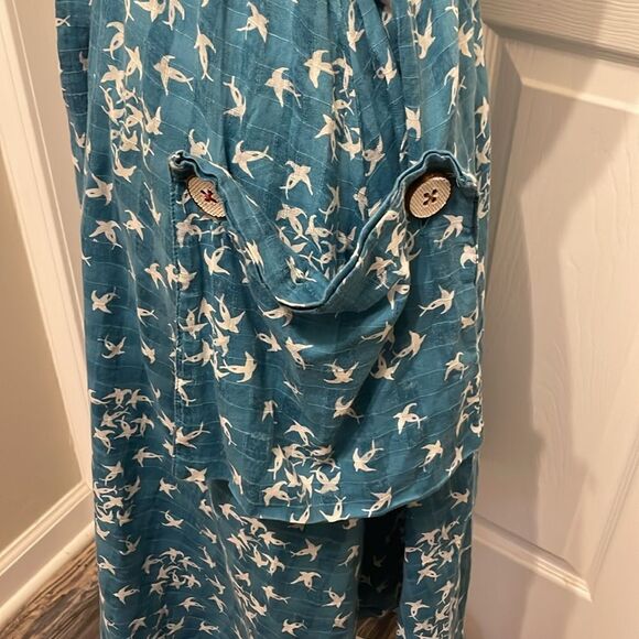 Trovata Blue & White Bird Print Cotton Halter Sundress - Picture 3 of 7